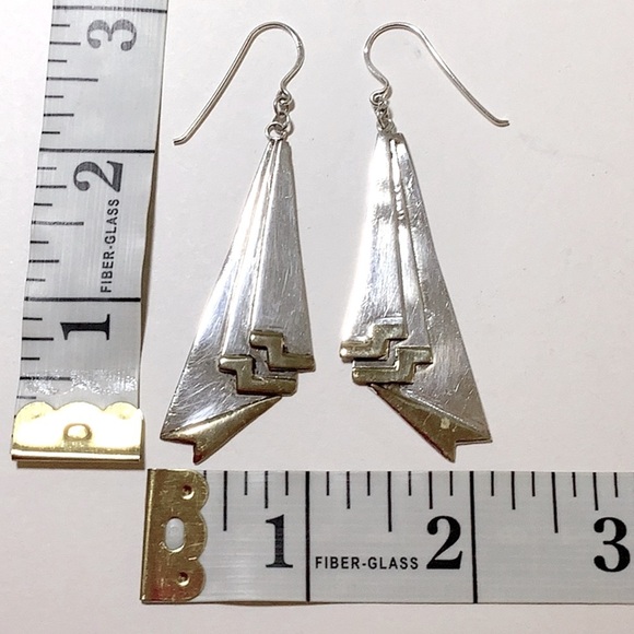 Vintage 60s Earrings Silver Brass Handmade - Picture 4 of 5